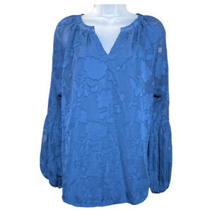 clearlove Wom LG Blue Floral Blouse NWOT Spring Summer Classic Coastal Boho Chic